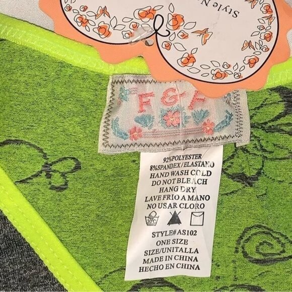 Racerback Floral Tank Top Neon Green & Gray Polyester/Spandex One Size FCF Style - Picture 2 of 5